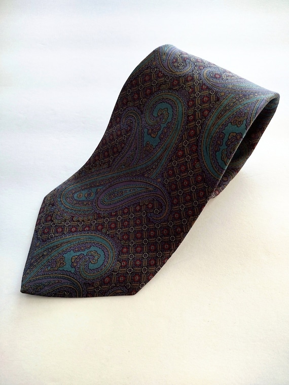 Vintage Stafford Multicolored Paisley Geometric Print Silk Neck Tie 3.75 x 56