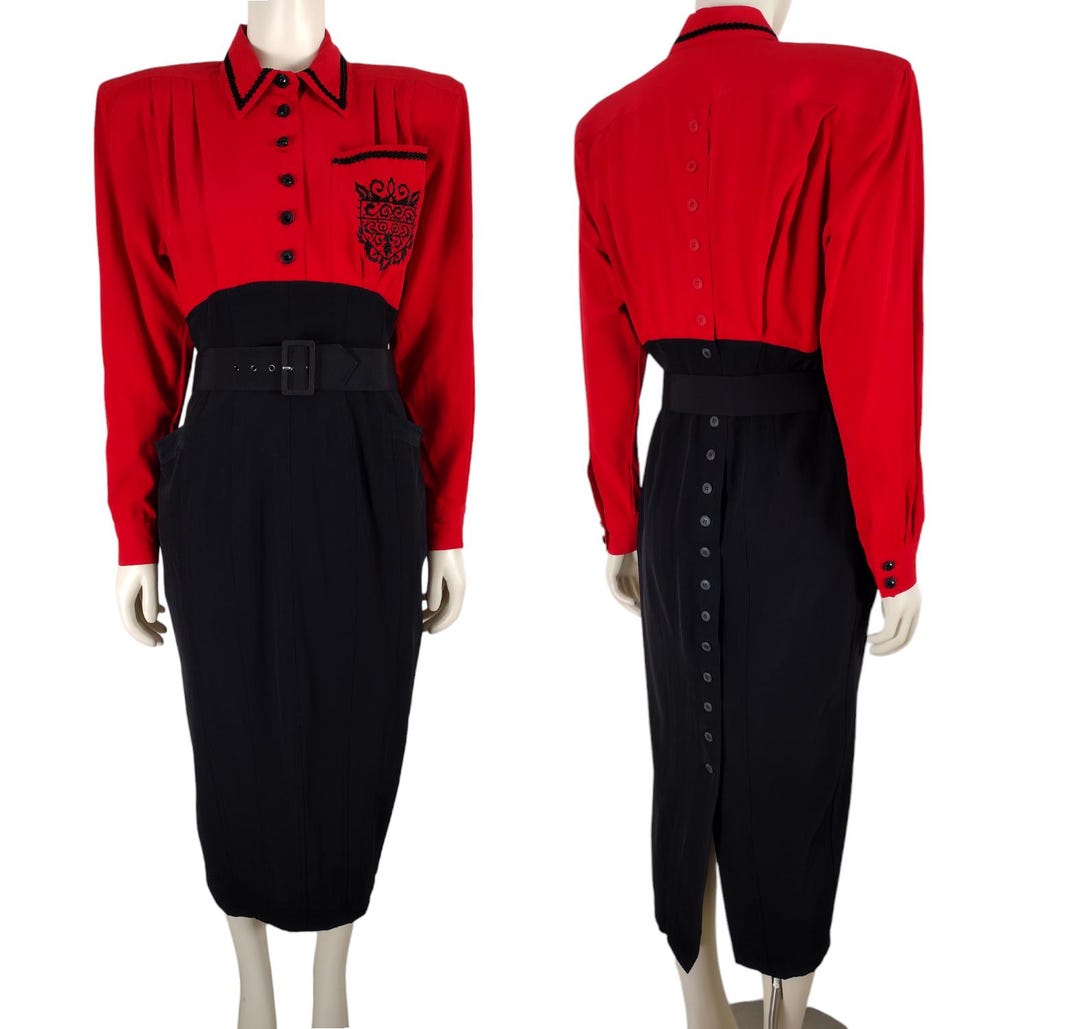 1980s NWT Red Caged Neckline Dress by Climax | SMALL