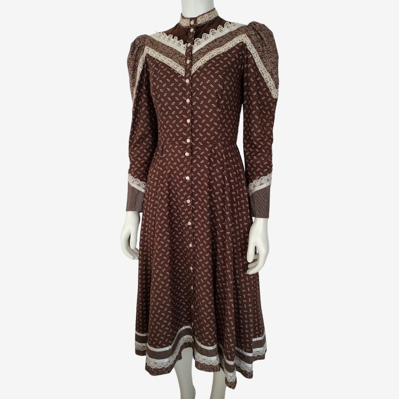 Vintage 1970s Gunne Sax Brown Calico Puff Shoulder Button Down Prairie ...