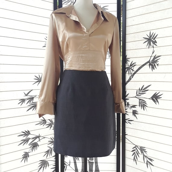 Vintage 1990's Charcoal Grey Mini Pencil Skirt Si… - image 1