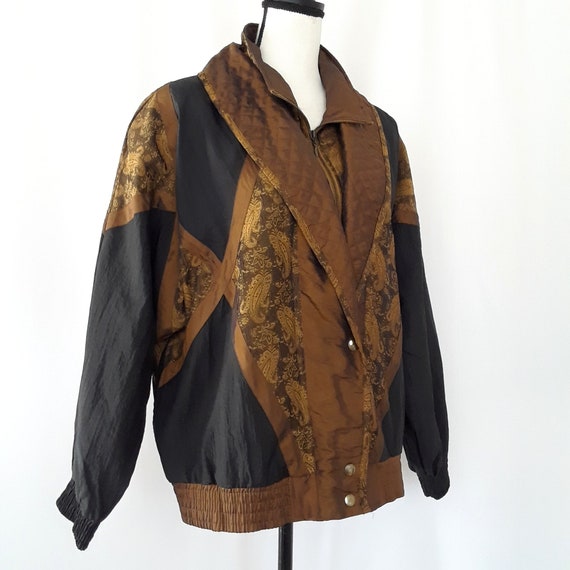 Vintage 1990s Lavon Black & Gold Copper Paisley P… - image 2