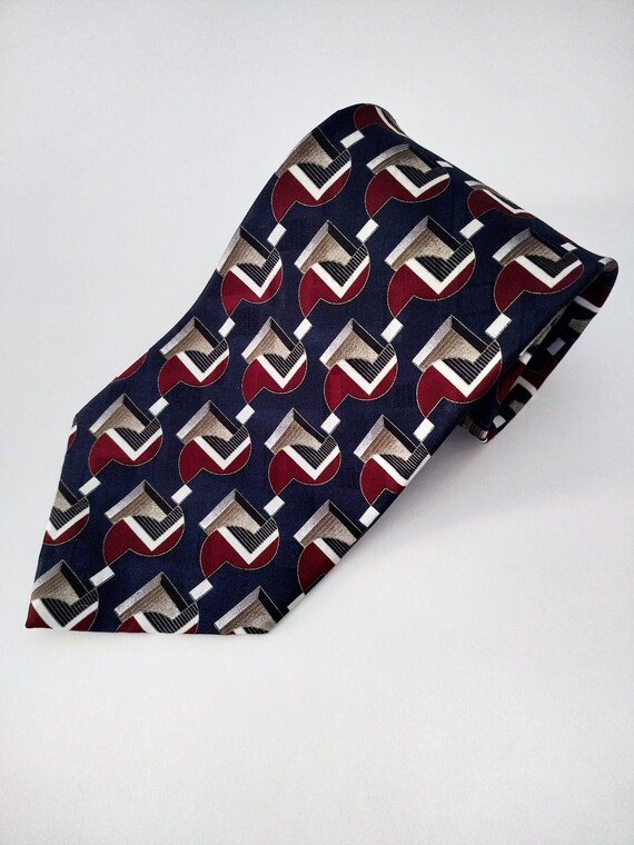 Vintage Como Collezione Navy Blue Geometric Print 