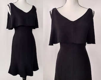 Vintage 50s Black Sleeveless V Neck Little Black Dress