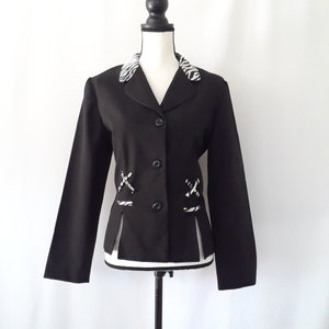 1990s Vintage Sweet Suit Zebra Print Satin Collar Tailored Jacket