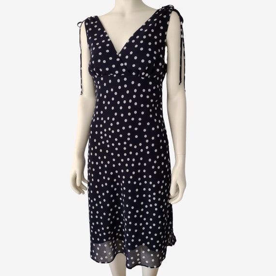 Vintage 1990s Navy Blue Polka Dot Sleeveless V Ne… - image 3