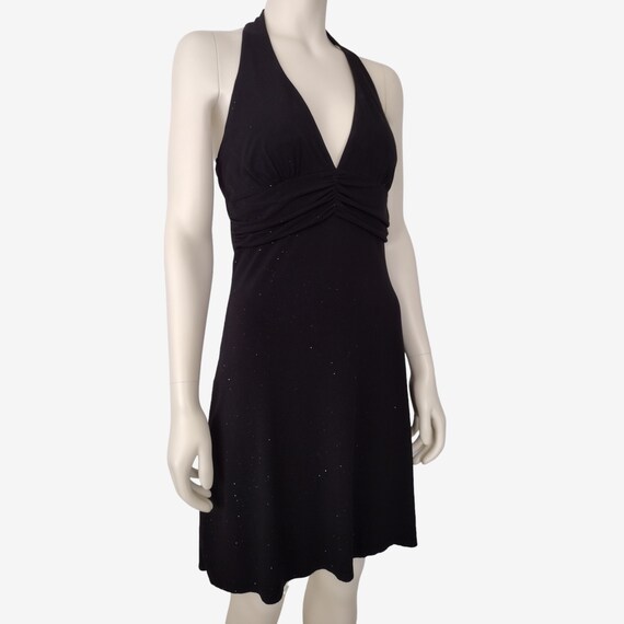 Vintage 1990s Black Glittering Jersey Knit Sleeveless Plunge Neck Halter  Dress Size 6 - Etsy