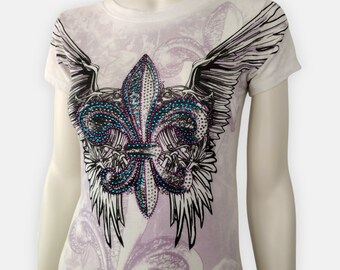 Vintage Y2K Angel Wings Fitted Graphic Tee With Rhinestones Vintage Y2K Angel Wings Fitted Graphic Tee With Rhinestones