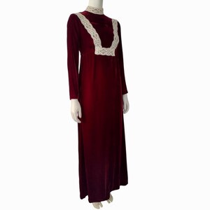 1970s Richilene Pink Burnout Velvet Empire Waist Evening Dress