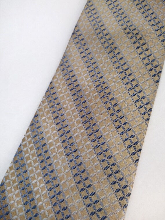 Vintage Tan Metallic Geometric Striped Silk Neck … - image 4
