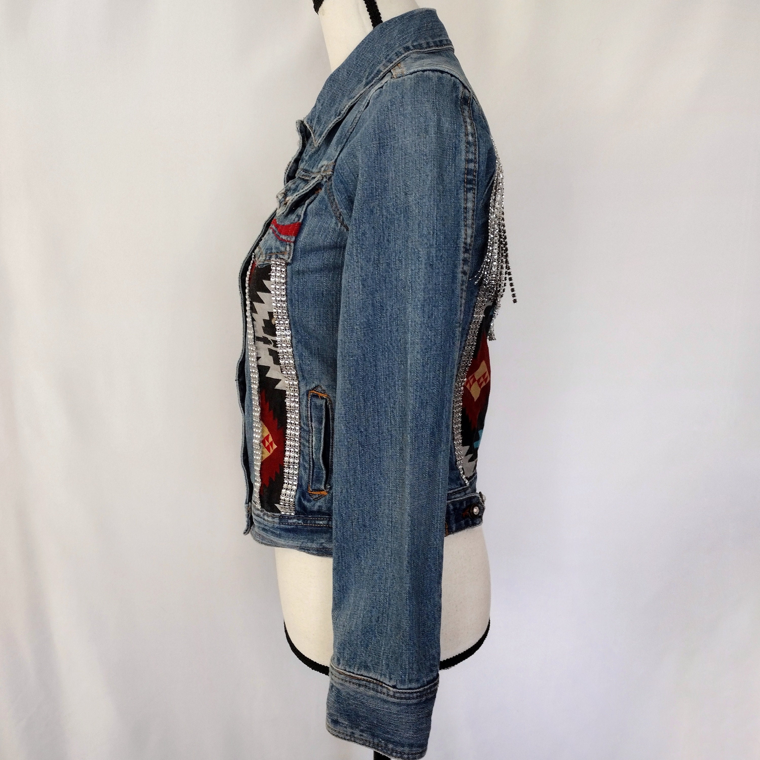 Y2K Vintage Coca Cola Aztec Print Fringe Denim Jacket - Etsy