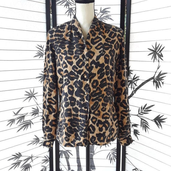 1980s/1990s Vintage 100% Silk Leopard Print Shawl… - image 1