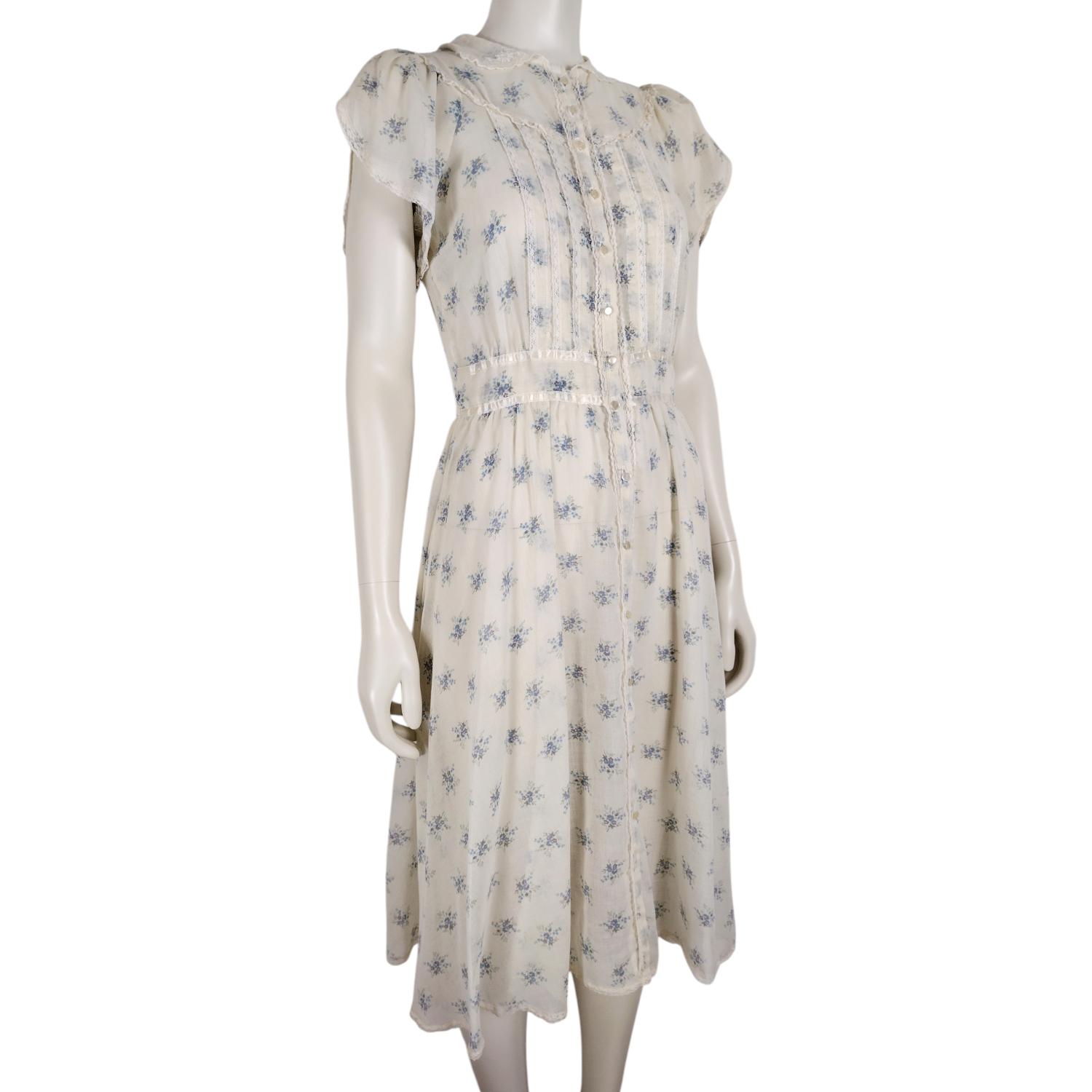 Vintage 1970s Gunne Sax Style Ivory Floral Button Down Midi Prairie ...