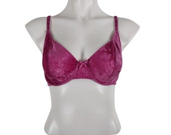 Vintage 1990s Victoria's Secret Pink Crushed Velour Underwire Unlined Bra 34B