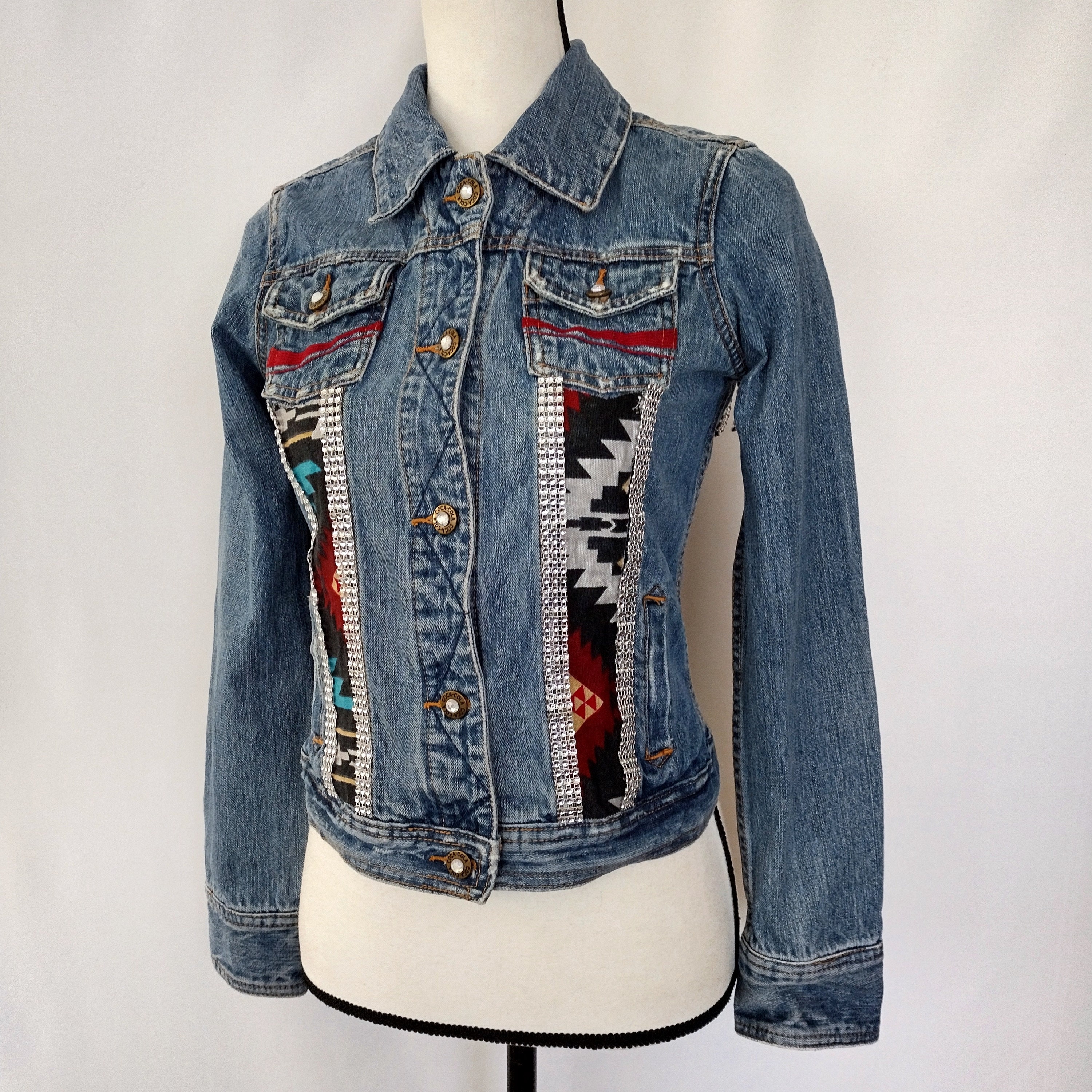 Y2K Vintage Coca Cola Aztec Print Fringe Denim Jacket - Etsy