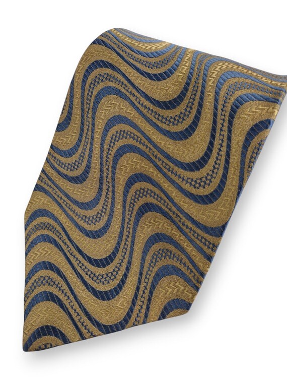 XMI Platinum Gold and Blue 100% Silk Handmade Necktie 4x57