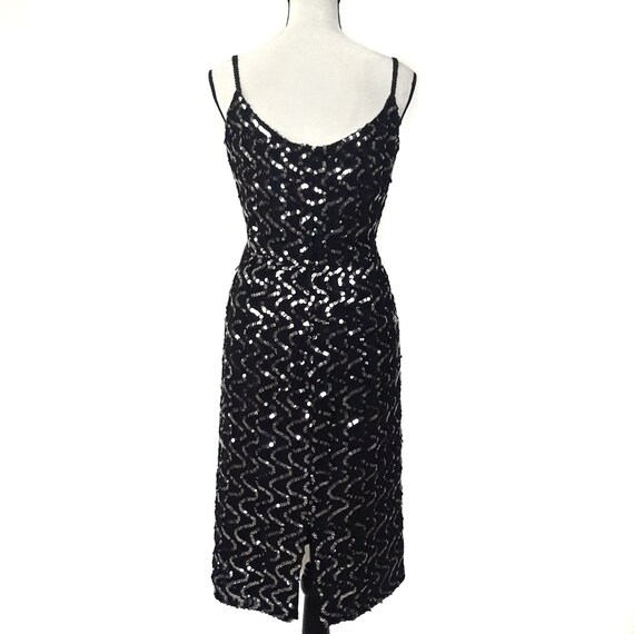 1960s Vintage St Martin Black Sequined Sheath Mid… - image 6