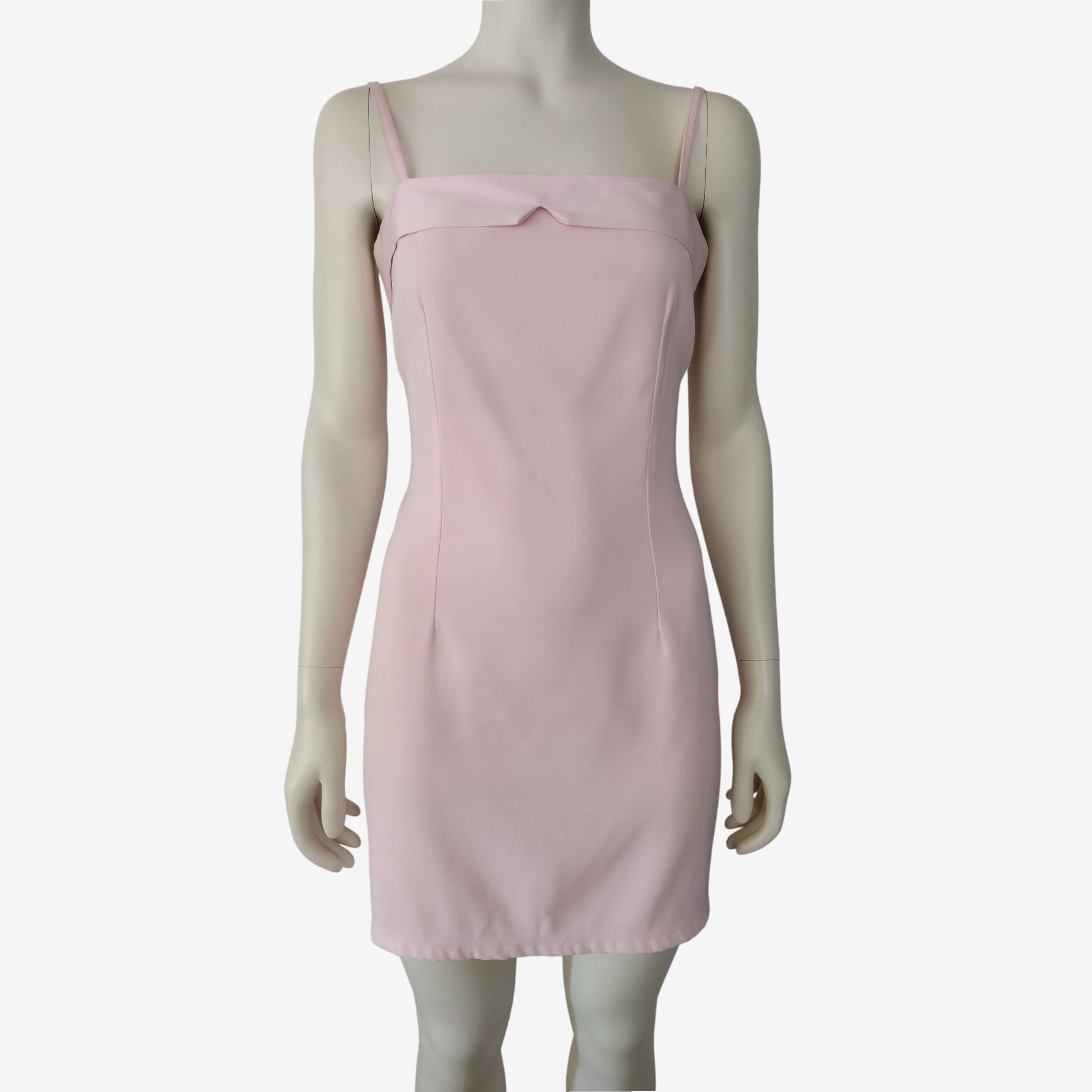 h&m pink spaghetti strap bodycon mini dress Vintage 1990s Pia Baby Pink Spaghetti Strap Mini Sheath Dress Size 6 / 8