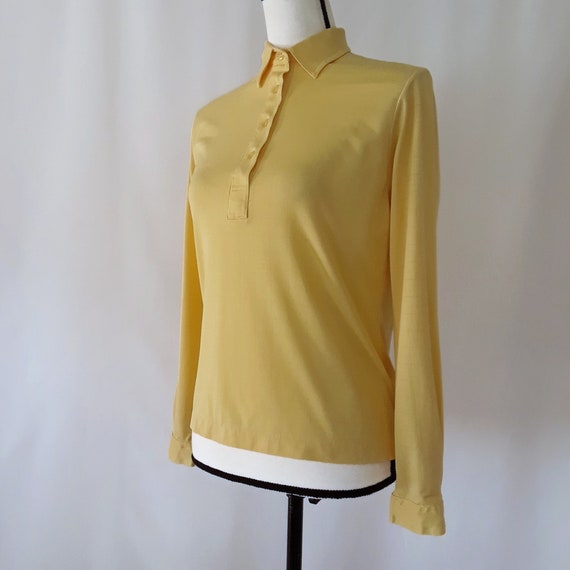 Vintage 1970s Yellow Knit Grid Pattern Collared B… - image 3