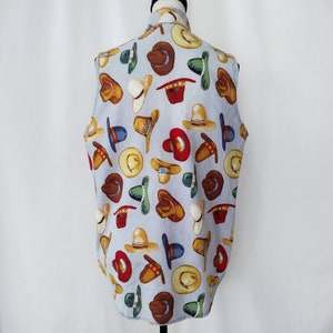 Vintage 1980s Homemade Sleeveless Cowboy Hat Novelty Print Shirt image 5