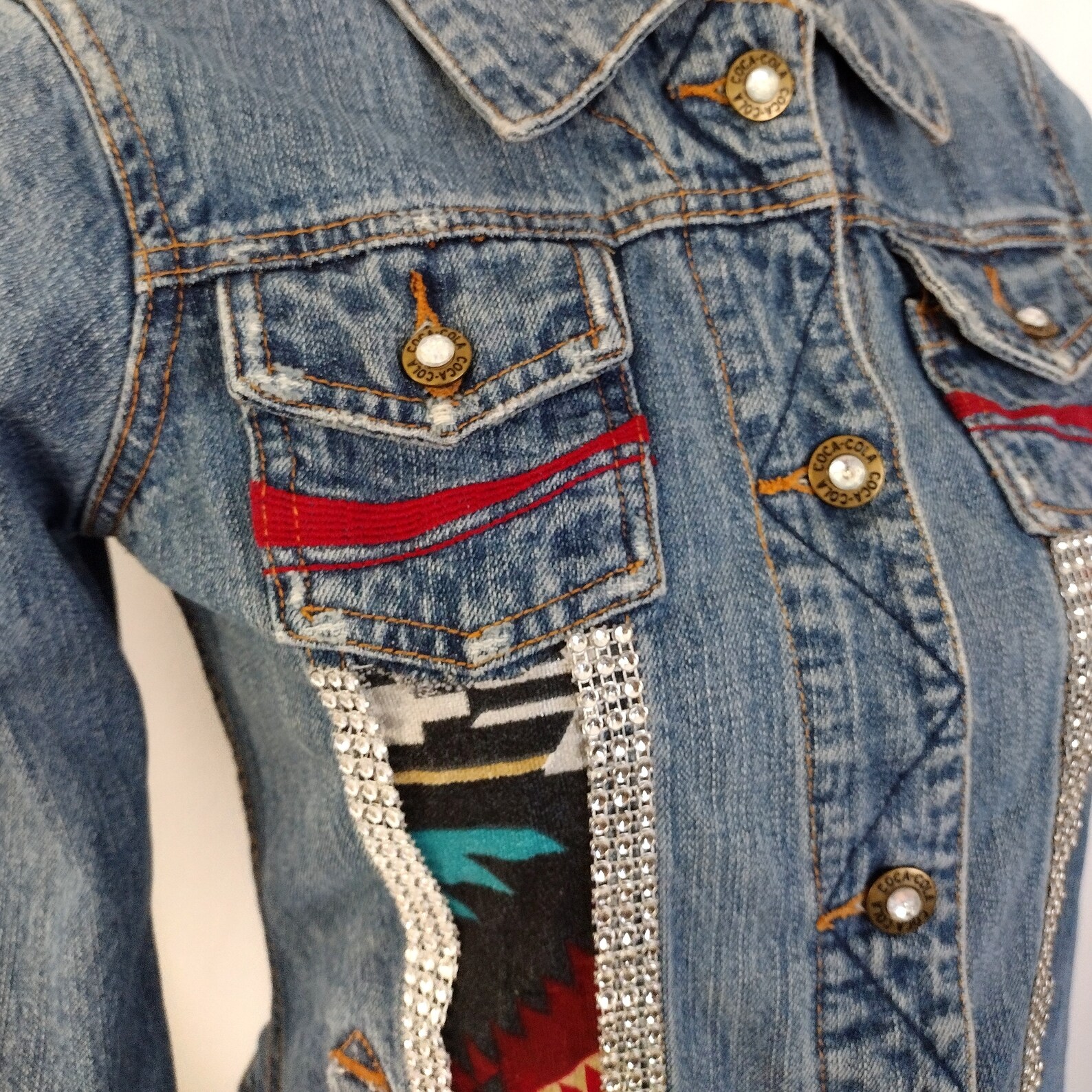 Y2K Vintage Coca Cola Aztec Print Fringe Denim Jacket - Etsy