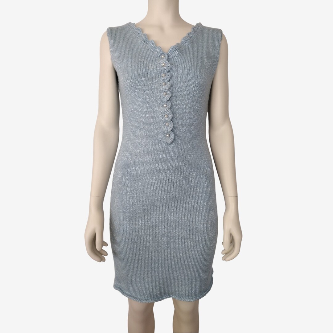 Vintage 50s/60s Light Blue Checkered Long Sleeve Polyester Dress w/ Matching HY-TEX Belt