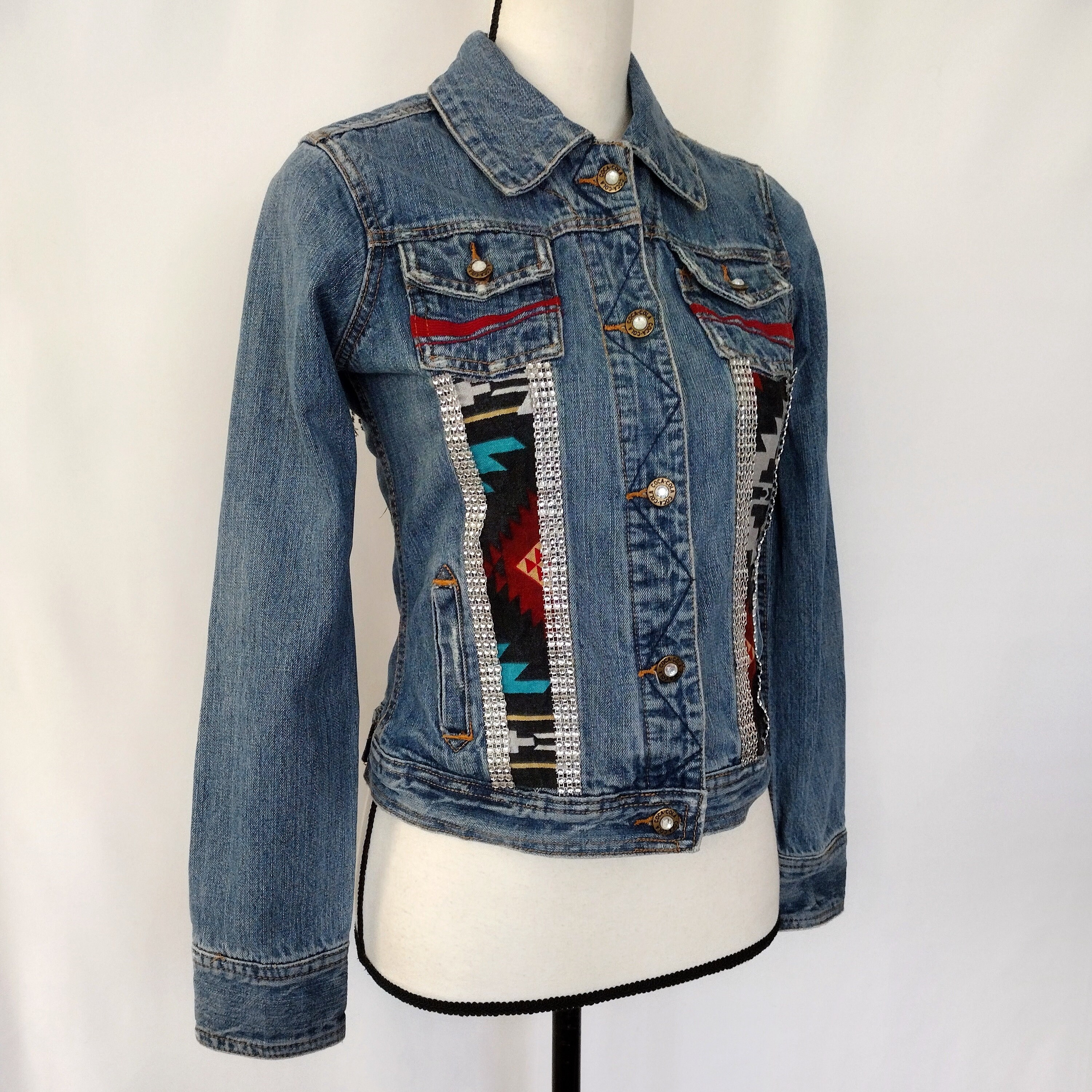 Y2K Vintage Coca Cola Aztec Print Fringe Denim Jacket - Etsy