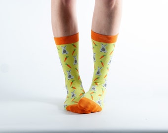 Rabbits on Mustard Yellow Womens Novelty Ankle Socks Adult One Size