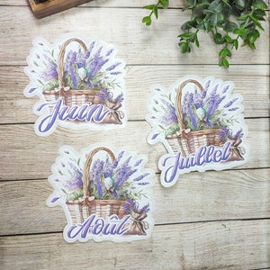 Gros sticker thème lavande en calligraphie mois de l'été juin juillet ou août pour bullet journal scrapbooking monthly planner weekly planne