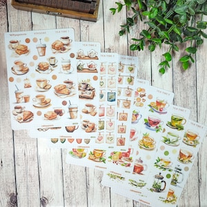 Set jusqu'à 8 feuilles de stickers thème thé et infusion pour vos planner bujo journal scrapbooking monthly weekly journaling