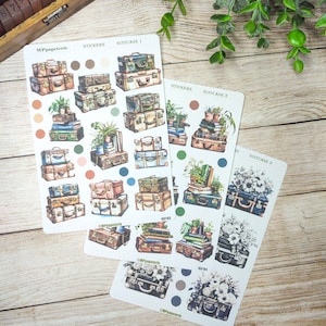 Set of up to 3 sheets of travel and vintage suitcase theme stickers for your planner bujo journal scrapbooking monthly weekly planner
