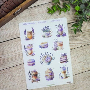 Set jusqu'à 8 feuilles de stickers thème lavande, café lavande, dessert lavande, vintage lavande pour bullet journal scrapbooking planner Lavender 6