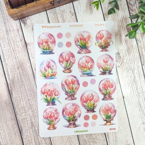 Set jusqu'à 7 feuilles de stickers thème tulipes pour vos planner bujo journal scrapbooking monthly weekly journaling printemps image 2
