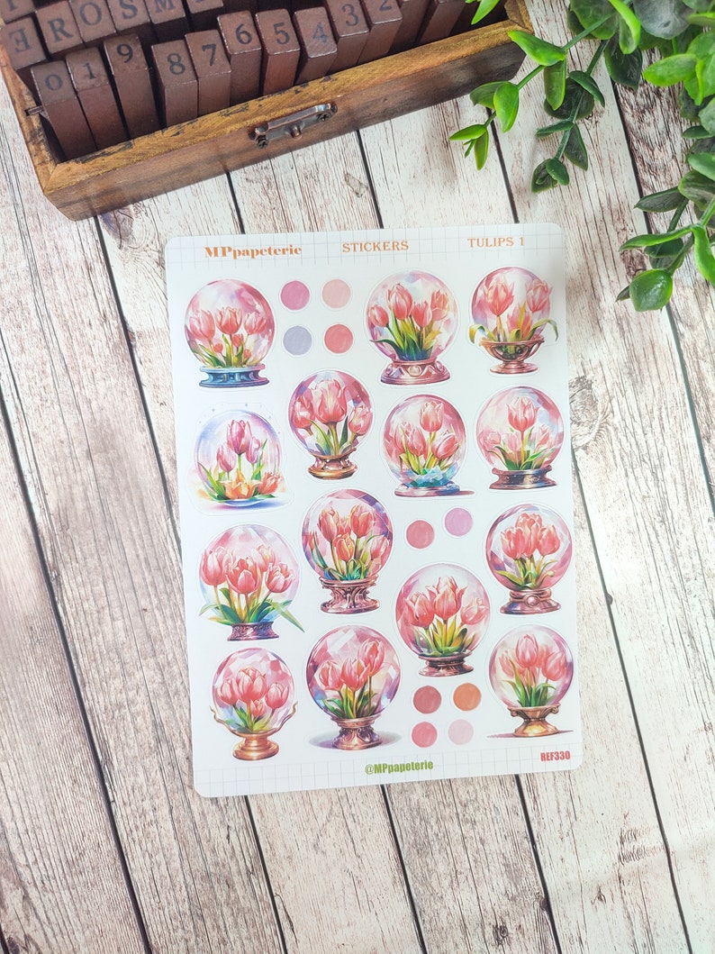 Set of up to 7 sheets of tulip theme stickers for your planner bujo journal scrapbooking monthly weekly journaling spring Tulipes 1