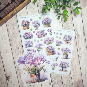 Set jusqu'à 2 planches et un gros sticker thème crocus et printemps pour vos planner bujo journal scrapbooking monthly weekly journaling
