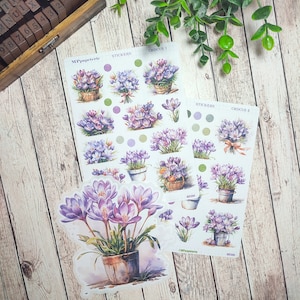 Set jusqu'à 2 planches et un gros sticker thème crocus et printemps pour vos planner bujo journal scrapbooking monthly weekly journaling image 1