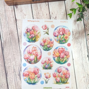 Set of up to 7 sheets of tulip theme stickers for your planner bujo journal scrapbooking monthly weekly journaling spring Tulipes 4