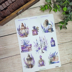 Set jusqu'à 8 feuilles de stickers thème lavande, café lavande, dessert lavande, vintage lavande pour bullet journal scrapbooking planner Lavender 4