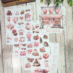 Set jusqu'à 4 planches de stickers et 1 gros sticker thème saint Valentin, amour et calligraphie février pour vos planner bujo scrapbooking
