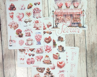Set of up to 4 sheets of stickers and 1 large sticker with Valentine's Day theme, love and February calligraphy for your bujo scrapbooking planners