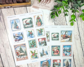 Set jusqu'à 2 feuilles de stickers thème timbres de Noël pour vos planner bujo journal scrapbooking monthly weekly journaling