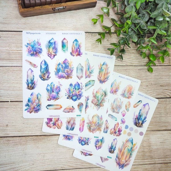 Set jusqu'à 4 feuilles de stickers thème cristaux magiques couleur pastel pour  journal weekly planner monthly planner scrapbooking bujo