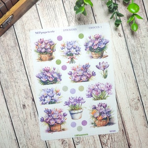 Set jusqu'à 2 planches et un gros sticker thème crocus et printemps pour vos planner bujo journal scrapbooking monthly weekly journaling Crocus 1