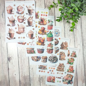 Set jusqu'à 6 feuilles de stickers thème douceurs de Noël et d'hiver pour vos planner bujo journal scrapbooking monthly weekly journaling