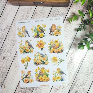 Set of up to 7 sheets of daffodil theme stickers for spring your planner bujo scrapbooking monthly weekly journaling Jonquilles 7