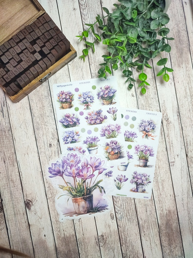 Set jusqu'à 2 planches et un gros sticker thème crocus et printemps pour vos planner bujo journal scrapbooking monthly weekly journaling image 2