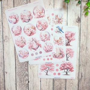 Set jusqu'à 4. Planches de stickers thème Sakura, fleurs de cerisier pour le printemps dans vos planner bujo journal scrapbooking monthly Sakura 1+2+3