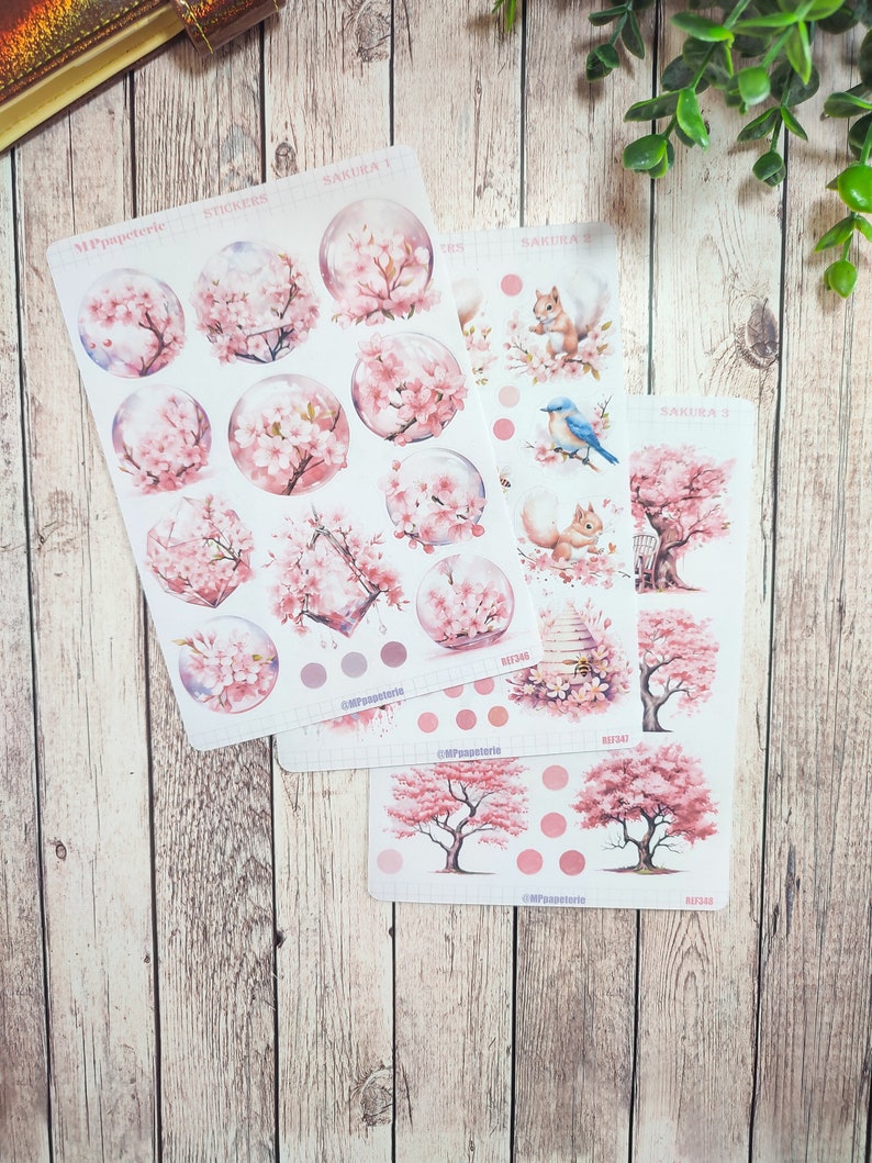 Set jusqu'à 4. Planches de stickers thème Sakura, fleurs de cerisier pour le printemps dans vos planner bujo journal scrapbooking monthly image 6