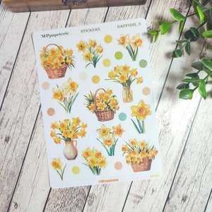 Set of up to 7 sheets of daffodil theme stickers for spring your planner bujo scrapbooking monthly weekly journaling Jonquilles 3