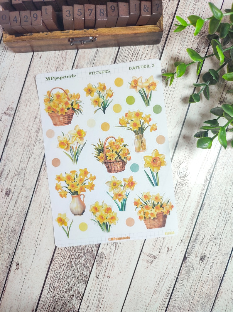 Set of up to 7 sheets of daffodil theme stickers for spring your planner bujo scrapbooking monthly weekly journaling Jonquilles 3