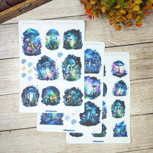 Set of up to 3 sheets of mushroom theme stickers in the magical world forest for your planner bujo scrapbooking monthly weekly journaling